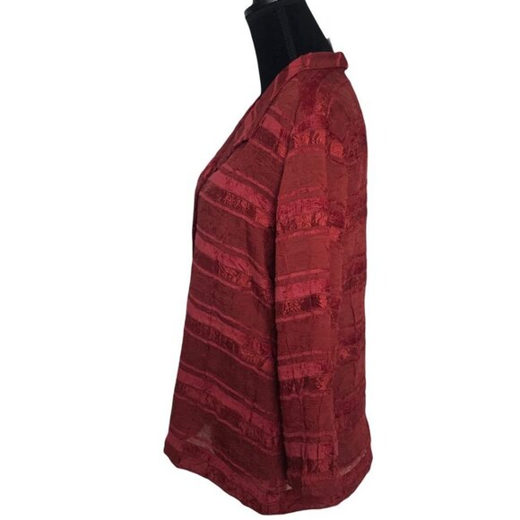 Coldwater Creek Striped Red Burgundy Sheer w/Applique Blouse - Size Petite Large - Picture 3 of 6